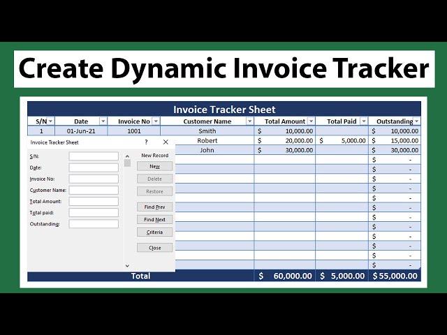 Create User Form Data Entry Invoice | Invoice Record Keeping | Dynamic Invoice Tracker in Excel