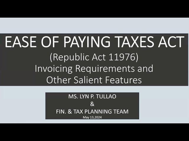 EASE OF PAYING TAXES (EOPT RA NO. 11976)