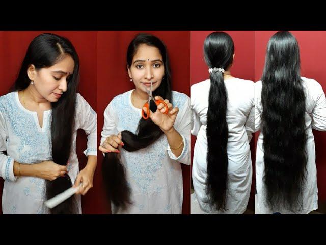 #dry hair combing and self haircut️ at the  bottom of the straight #with long hair‍️