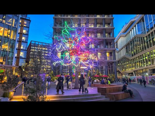 London Christmas Walk Tour 2024  King’s Cross & St Pancras Stations to Coal Drops Yard  4K HDR