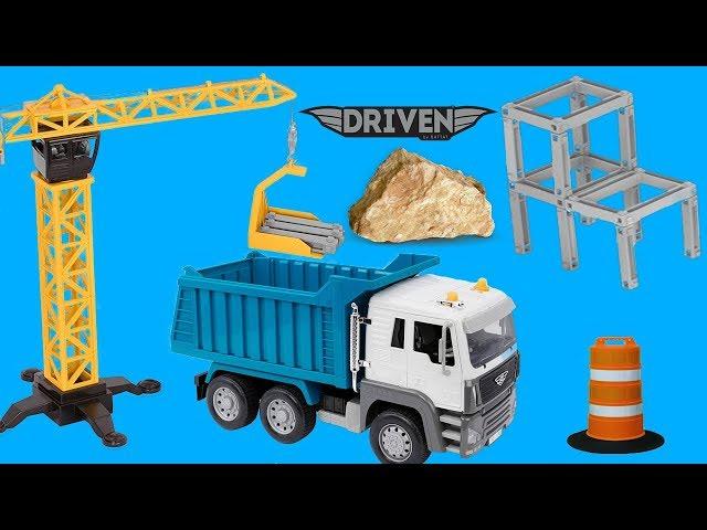 DRIVEN BY BATTAT CONSTRUCTION CRANE PLAYSET, EXCLUSIVE DUMP TRUCK, CONSTRUCTION SITE, BUILDING TOYS