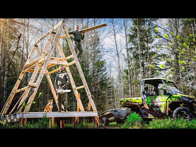 WE ARE RESTORE A BURNED A-FRAME CABIN IN THE FOREST. WE BUILD A NEW HUT AGAIN. TAIGA YARD