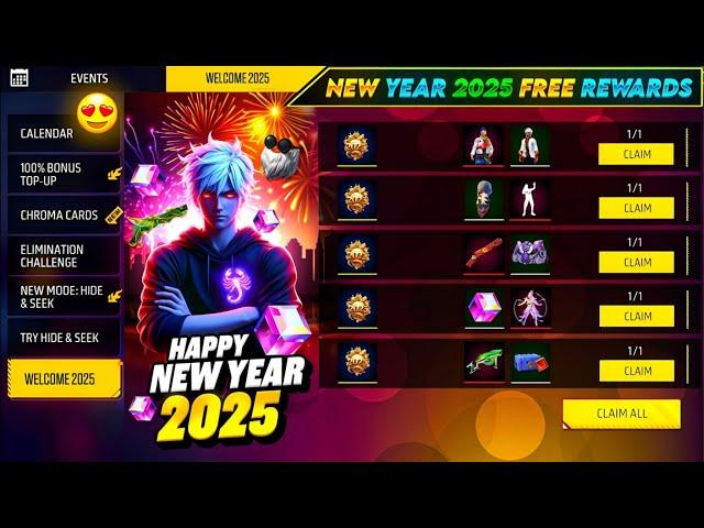 Happy New Year 2025 Free Rewards | Free Fire New Event | Ff New Event Today | Upcoming new event ff