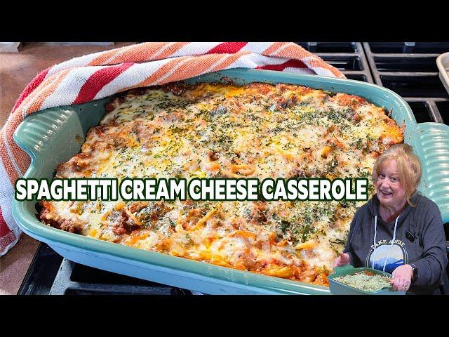 SPAGHETTI Cream Cheese Casserole with Ground Beef Sauce Dinner Idea