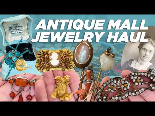 Antique Mall Jewelry- Saphiret Glass, Amber, Rhinestones, Coral 