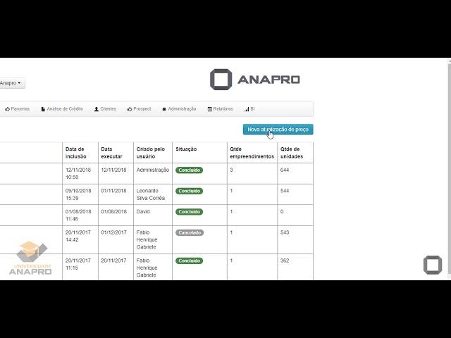 Atualização de tabela de vendas preço fator multiplicador