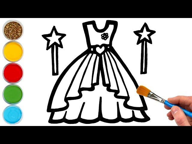 Dress for Girl Drawing, Painting and Coloring for Kids, Toddlers | How to Draw, Paint Basics