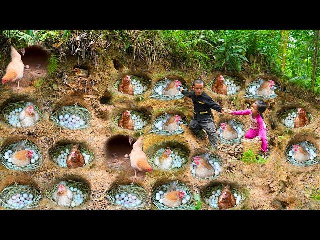 Dwarf Family Primitive Life: Chicken Eggs Harvest From Underground | Happy survival life.