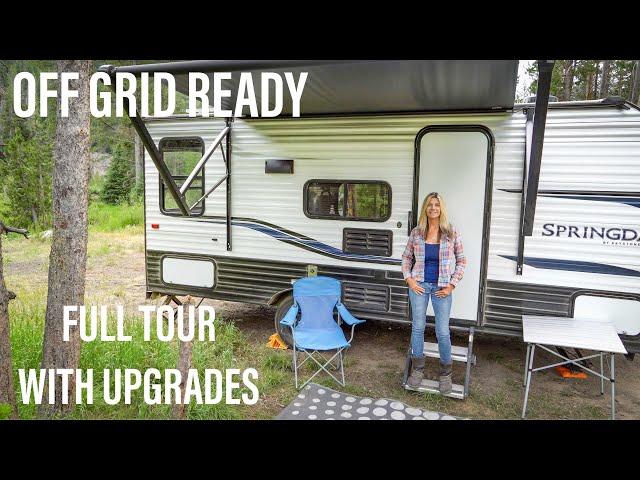 TOUR MY HOME ON WHEELS w/ OFF GRID and ALL UPGRADES | Springdale Mini Travel Trailer Tour | RV Tour