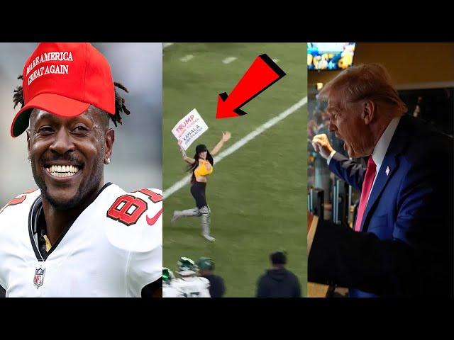 Pro Trump STREAKER RUNS ON THE FIELD during game! Crowd ERUPTS for Trump at Jets vs Steelers game!