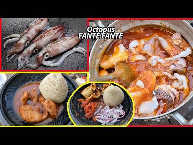 Cooking Authentic Octopus FANTE FANTE in GHANA !! Traditional Fante fante Recipe with Tomato sauce