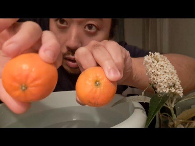 ASMR Eating Juicy Mandarin & Play With Butterfly Bush Flower In Water