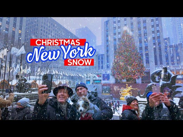 NEW YORK Christmas SNOW ️ Snowy Morning in Rockefeller Center Walking Tour 4K