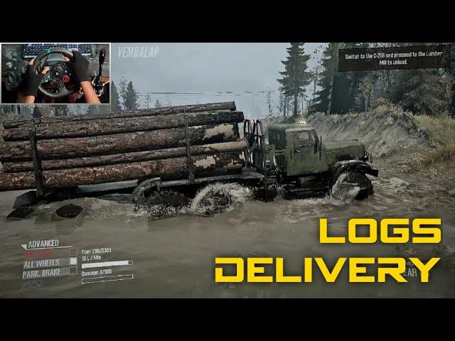 Transporting LOGS Delivery Truck - Repair & Refuel | Steering Wheel Gameplay