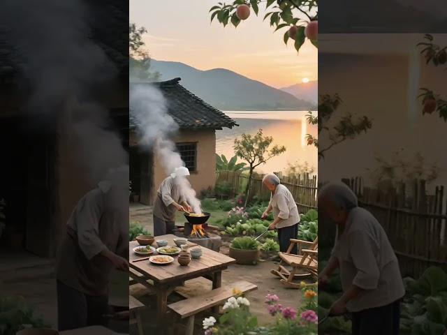  湖畔的溫馨晚餐：爺爺奶奶的廚房與愛！️️ #countryside #simplelife #heartwarming