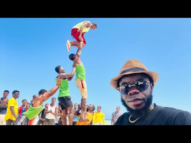 Acrobats in Zanzibar Beach Almost Fell On Me 