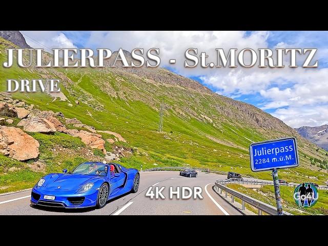 Switzerland St. MORITZ  DRIVE from JULIERPASS to Luxury Village among the Mountains 4K HDR