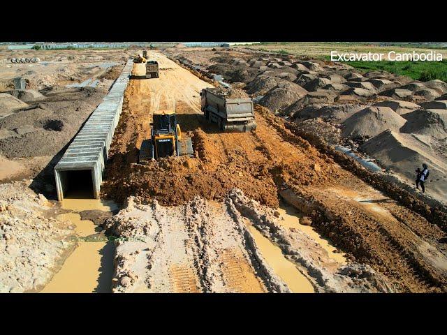 Excellent Techniques Operator Use Strong Power New Bulldozer Pushing Dirt And Sand Building New Road