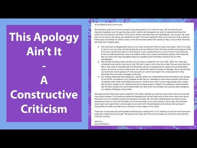 The Reading Rush: A Constructive Analysis and Criticism of the Official Apology | 2020 Edition