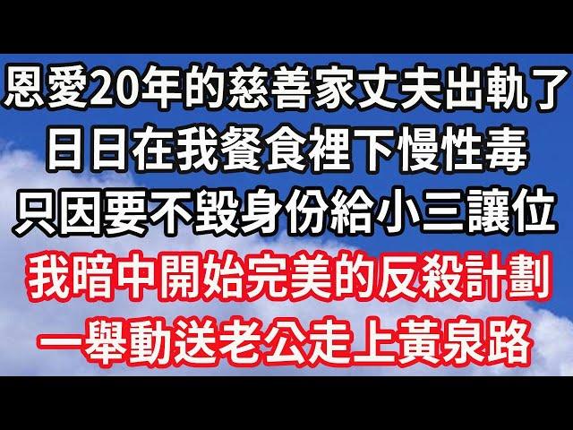 恩愛20年的慈善家丈夫出軌了，日日在我餐食裡下慢性毒，只因要不毀身份給小三讓位！我暗中開始完美的反殺計劃！一舉動送老公走上黃泉路！#心靈回收站