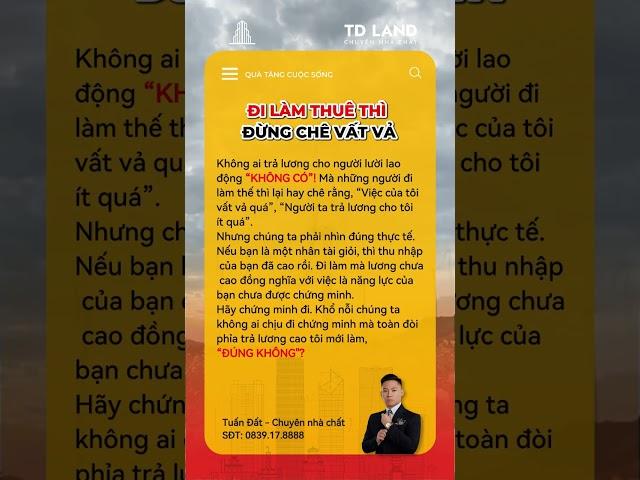 Đi làm thuê thì đừng chê vất vả. #tuandat #tdland #batdongsandongtien #batdongsanhanoi #dautubatdong