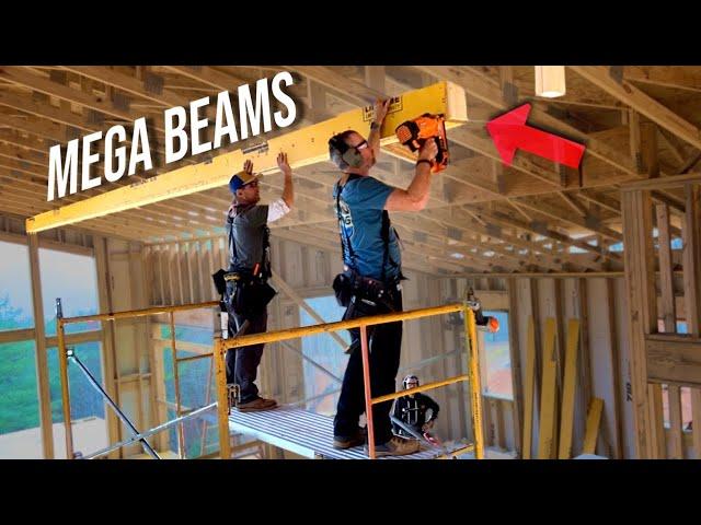 Construction of a MEGA sized Modern Home PT 62 | Beams Everywhere!