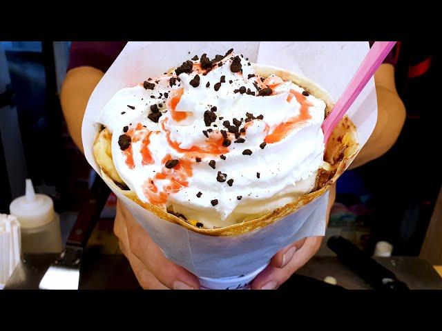 Master of crepes, Ice cream crepe, Pizza crepe, Whipped cream crepe, strawberry, Korean Street Food