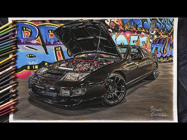 Nissan 300ZX with Graffiti Background Car Drawing - Wall Decor