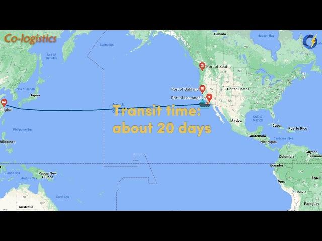 Ocean Shipping Route - China to Western USA