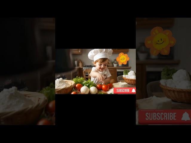 "Little Chef's Big Cooking Adventure: Making Pizza with a Smile! ‍ #shorts