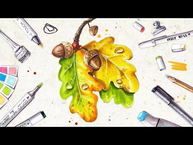 Autumn Drawing | How to draw an acorn #shorts #markertutorial #markerdrawing