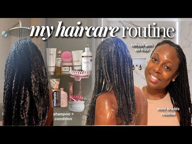 MY NATURAL HAIRCARE WASH DAY ROUTINE for Length Retention | 2 week old mini braids refresh