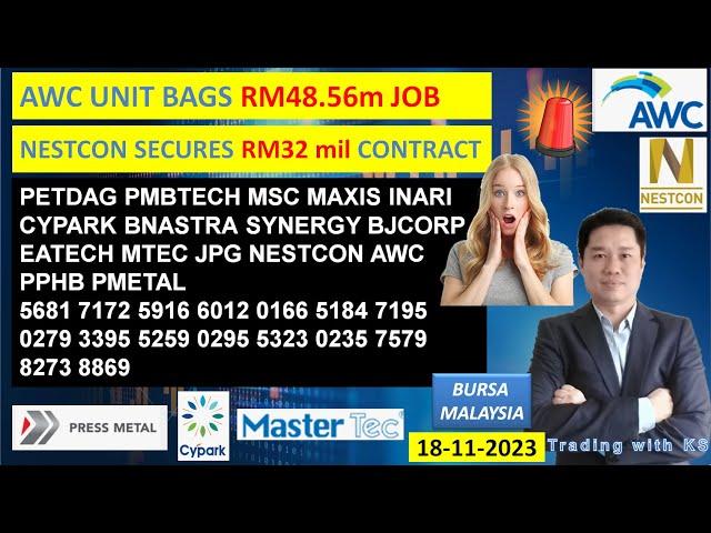 Daily #KLSE #BURSA UPDATE - 18-11-2024 AWC UNIT BAG RM48.56m JOBNESTCON SECURES RM32 mil CONTRACT