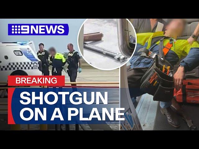 Security scare at Victorian airport after man boards plane with a gun | 9 News Australia