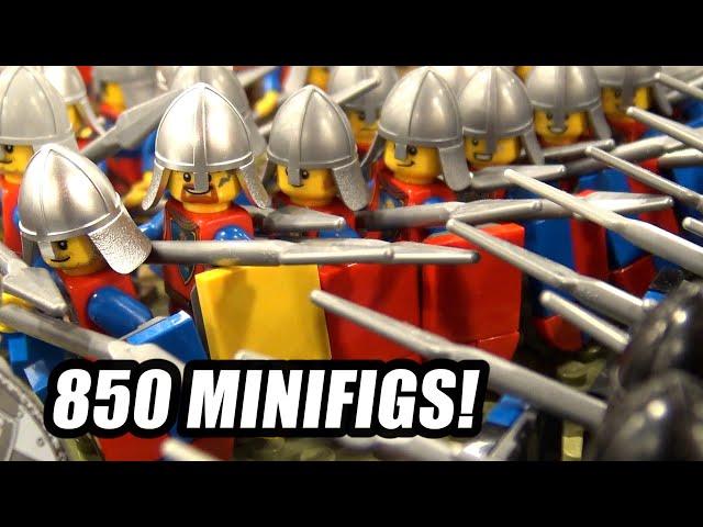 Huge LEGO Castle Battle with 650 Minifigs! Lion Knights vs. Black Falcons