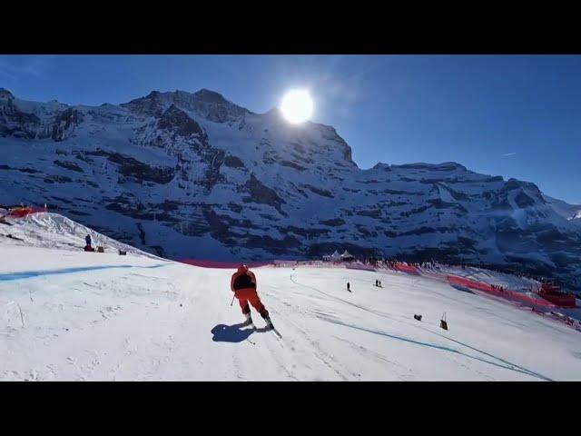 Lauberhorn Wengen 13.01.2024 downhill Marco Odermat 1st place - POV Beat Feuz & Marc Berthod onboard