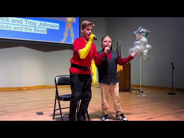 Grayson and Troy, age 11, sing “Gaston” from Beauty and the Beast