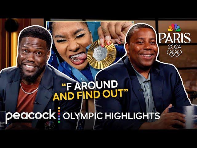 Gold Medalist Jordan Chiles Shows Off Grillz With Kevin Hart & Kenan Thompson | Olympic Highlights