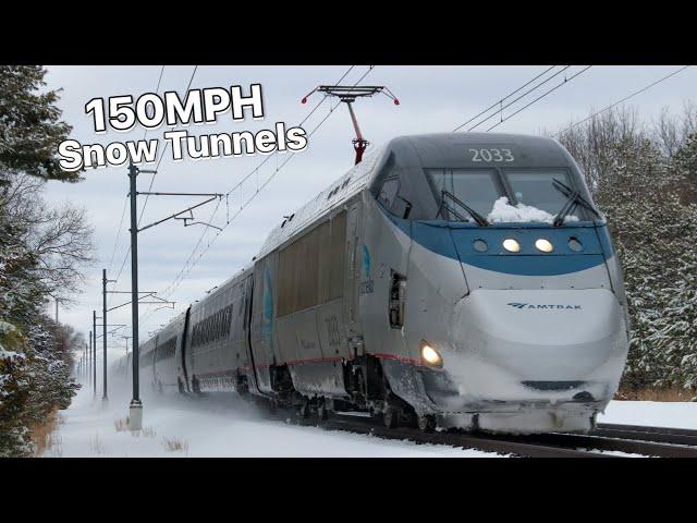 High Speed Amtrak Northeast Corridor Trains In The Snow Compilation 2025!