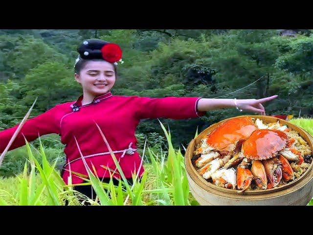 Steamed Crab|Village lifestyle girl's/Rural life Cooking