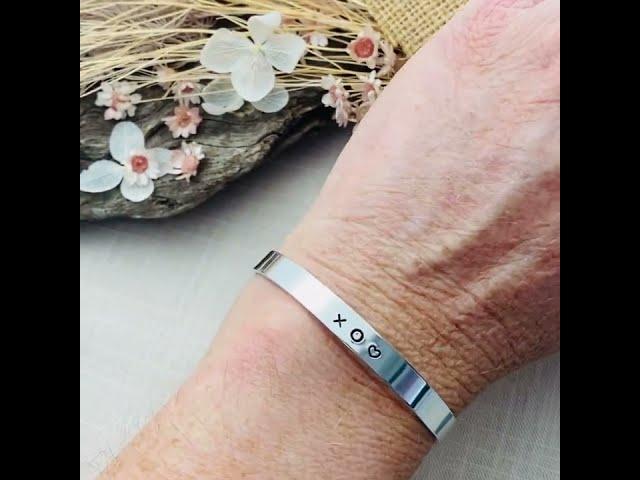 Hand stamped, personalised cuff bracelet - KISS, HUG, LOVE