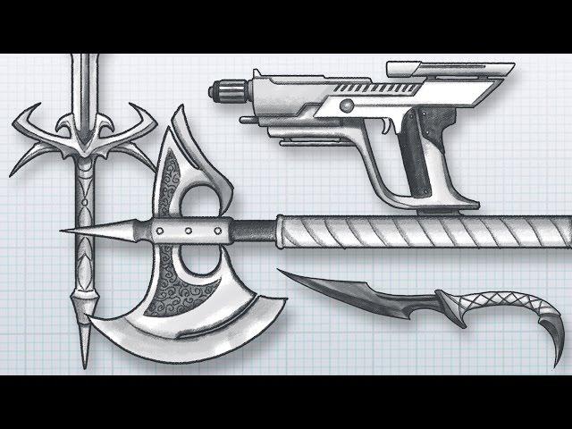 How to DESIGN AWESOME WEAPONS! Draw your own guns, swords, axes, knives and more!