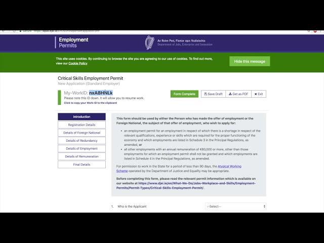 Critical Skills Work Permit : Online application - Ireland