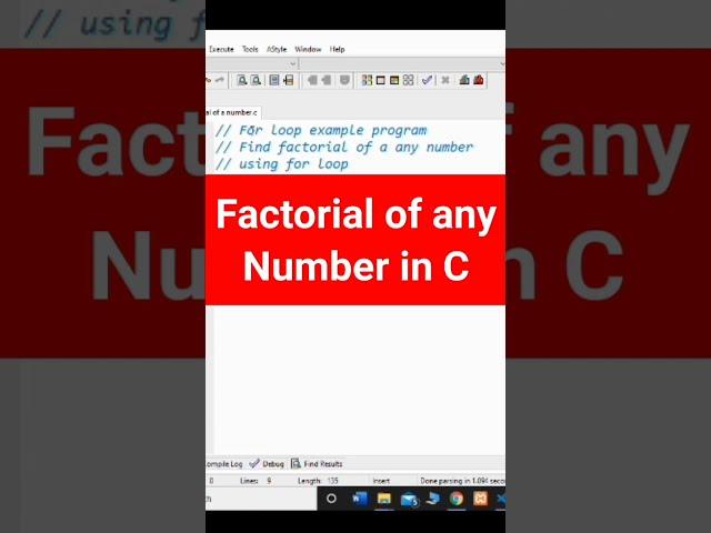 #39 C program to find Factorial of a Number using For Loop | C Programming #shorts