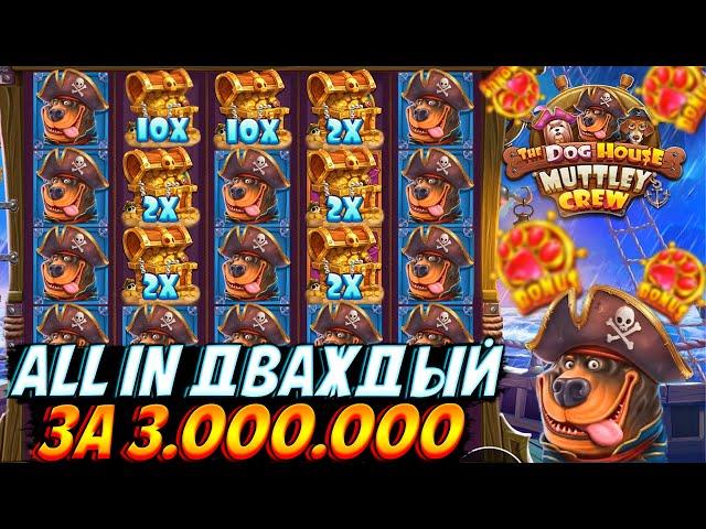 ЗАРЯДИЛ ALL IN ДВАЖДЫ ПО 3.000.000 НА 5 СКАТТЕРОВ В DOG HOUSE MUTTLEY CREW!! 10 БОНУСОВ ПО 1.000.000