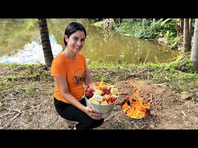 Cozinhando legumes no buraco, atividade divertida para as férias com as crianças.