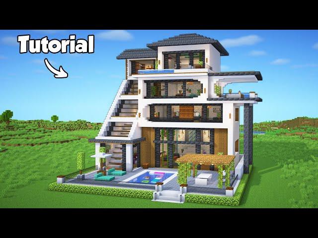 Minecraft: How to Build a Modern House Tutorial (Easy to Follow) #50 - Interior in Description!