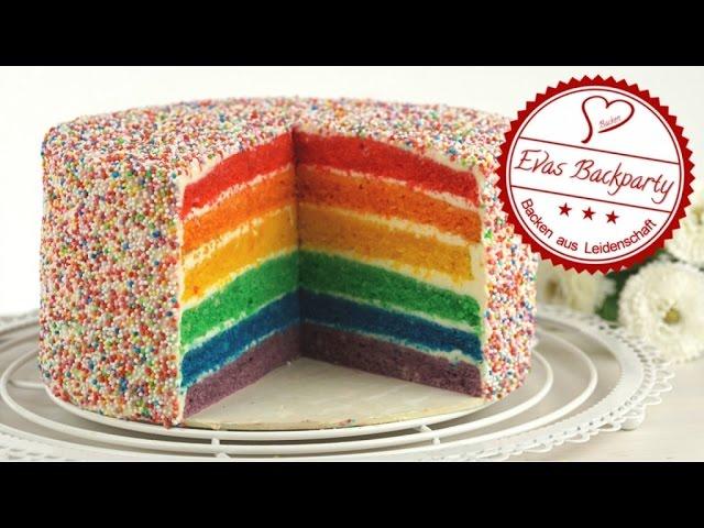 Regenbogentorte / Rainbow cake  / Sprinkle Cake / saftig / Backen mit Evas Backparty