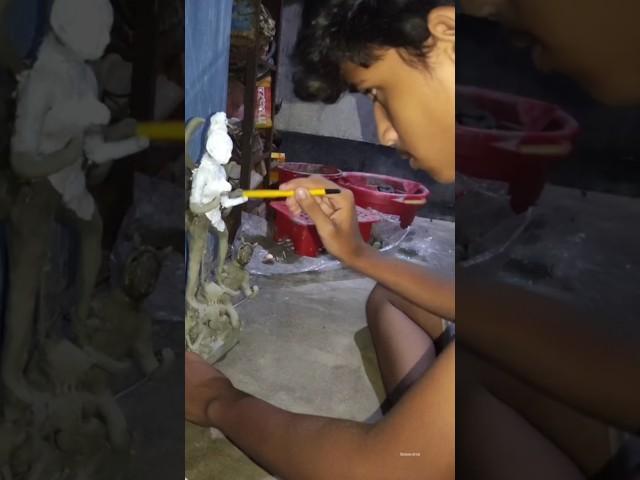 বাড়িতে মা-এর জন্য ঠাকুর গড়লো ছেলেমেয়েরা | Durga idol making for Mom (part-1)| #shorts #craft