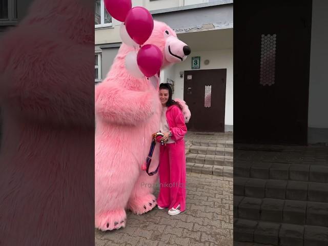 Girls love pink ️ Happy birthday greetings from pink bear in Minsk